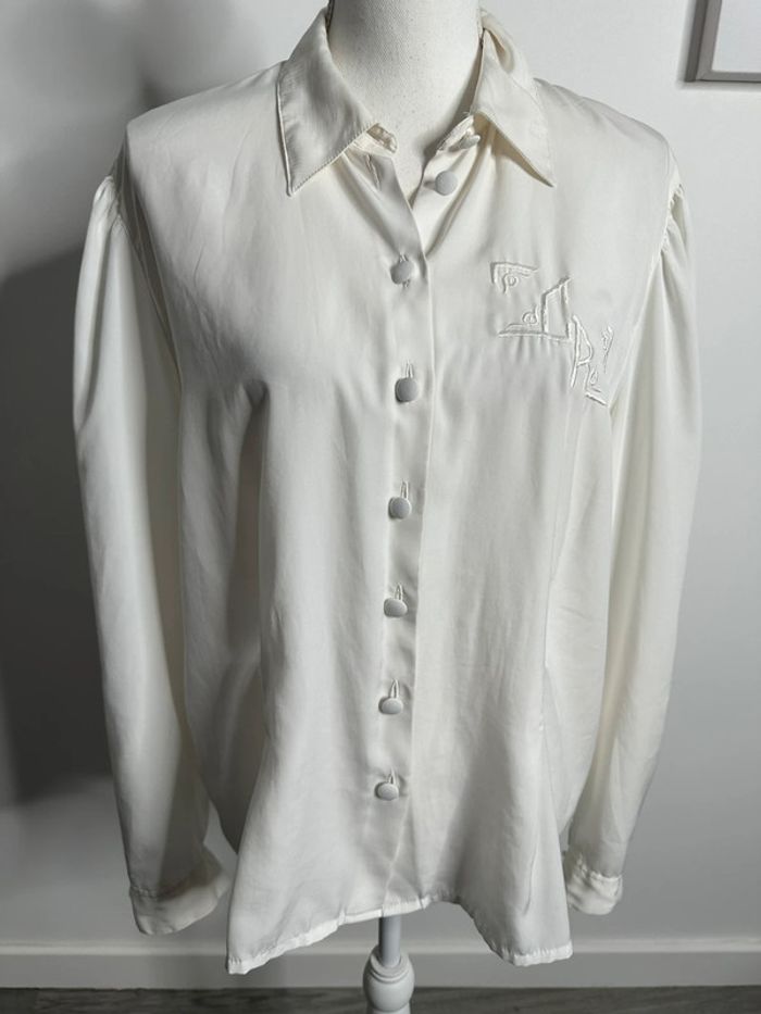 Chemisier blanc crème satiné Carole Richard Vintage T46 3XL