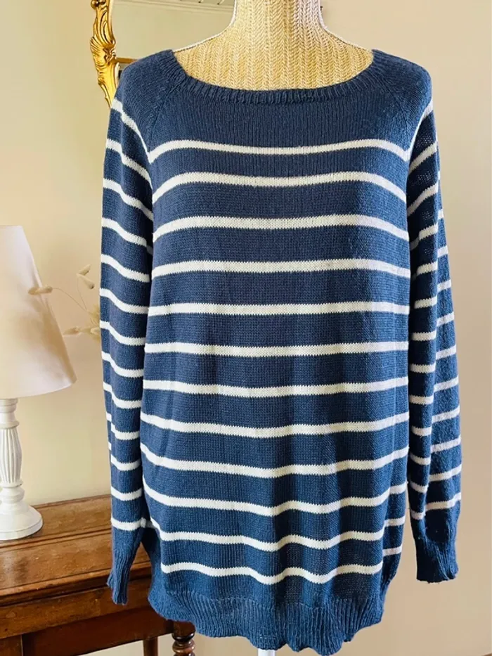 sublime Pull mariniere rayures bleu marine et blanc manches longues col bateau - photo numéro 4