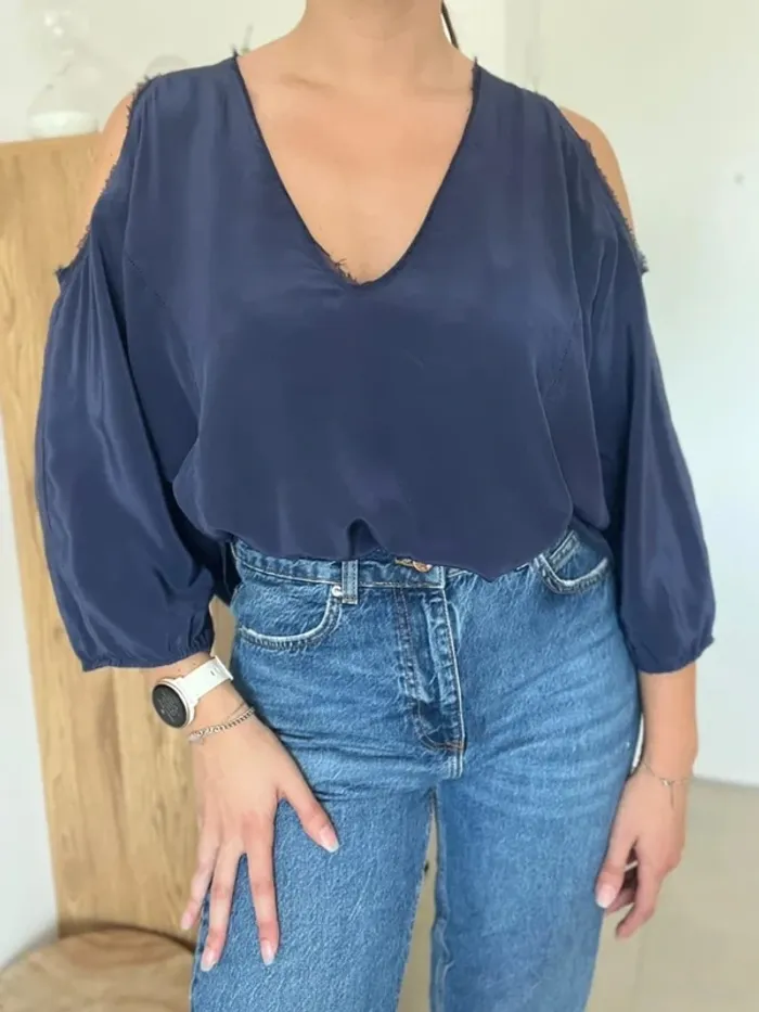 Blouse en soie bleu marine ChelseaFlower - photo numéro 2