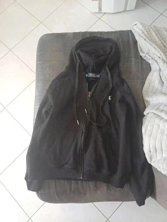 Sweat à capuche zippé Ralph Lauren noir taille M logo brodé blanc - photo numéro 6