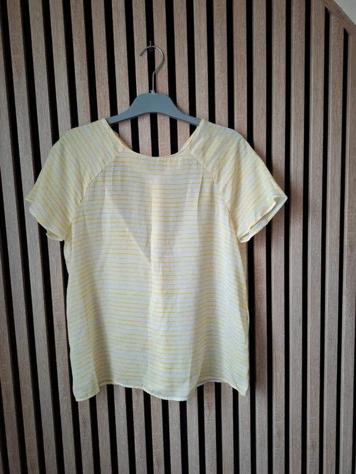 Haut fluide jaune clair blanc  Zara T 36 - photo numéro 8