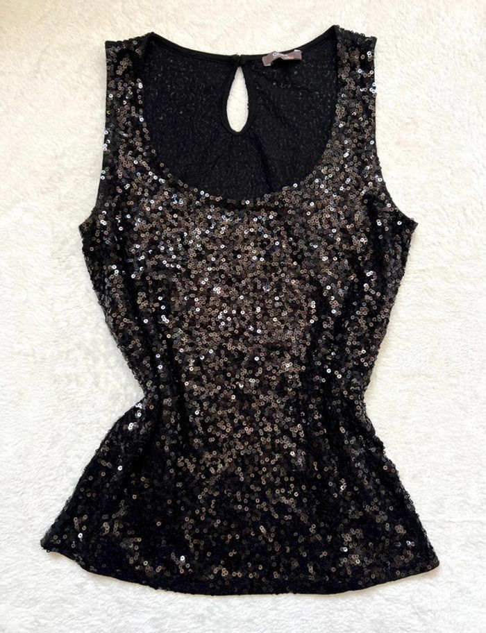 Top vintage y2k style Ibiza noir sequins Goth Coquette vintage - Taille S