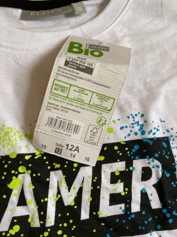 Beau T-shirt blanc MC T. 12 ans/152 cm garçon neuf avec étiquette - photo numéro 5