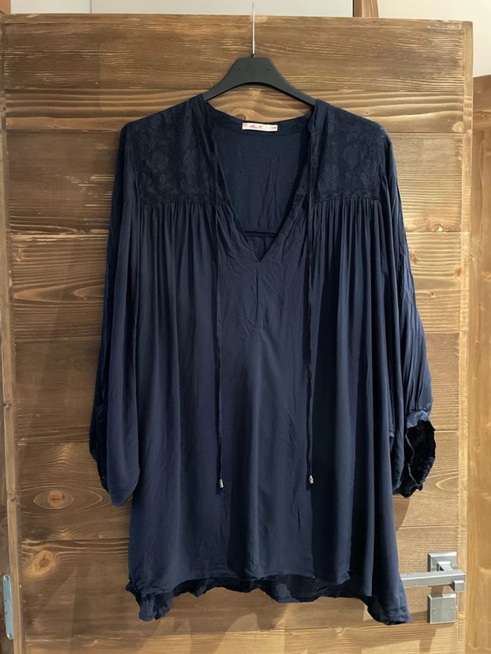 Blouse tunique longue bleu marine