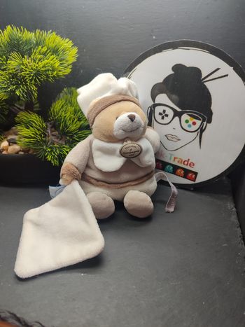 Doudou et compagnie ours blanc beige marron mouchoir Graines de doudou dc2271