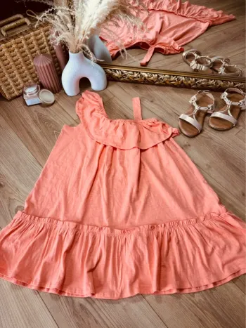 Taille 8 ans robe d’été fille TAO saumon * volants * 🌸