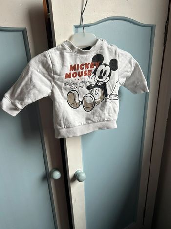 Sweat blanc molletonné Mickey, 3 mois