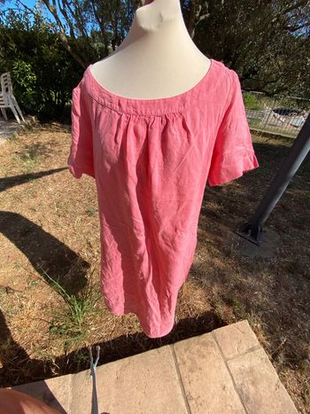 Belle robe en lin, rose avec poche, taille un