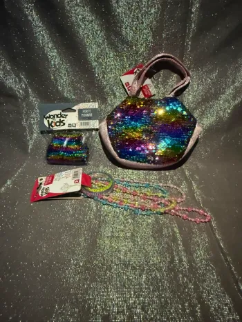 Lot de sac à main + porte monnaie sequin + bijoux enfants