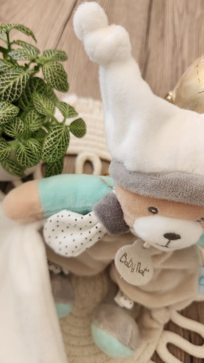 Doudou Lange Ours Baby Nat Turquoise Blanc - photo numéro 6
