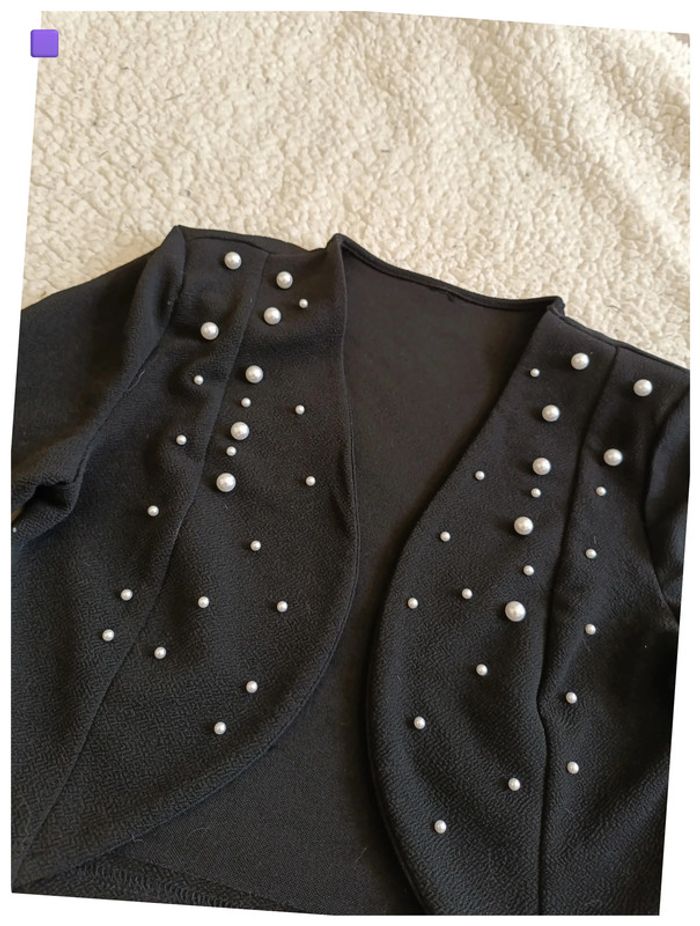 Veste noire élégante courte à perles – chic, vintage, soirée - photo numéro 2