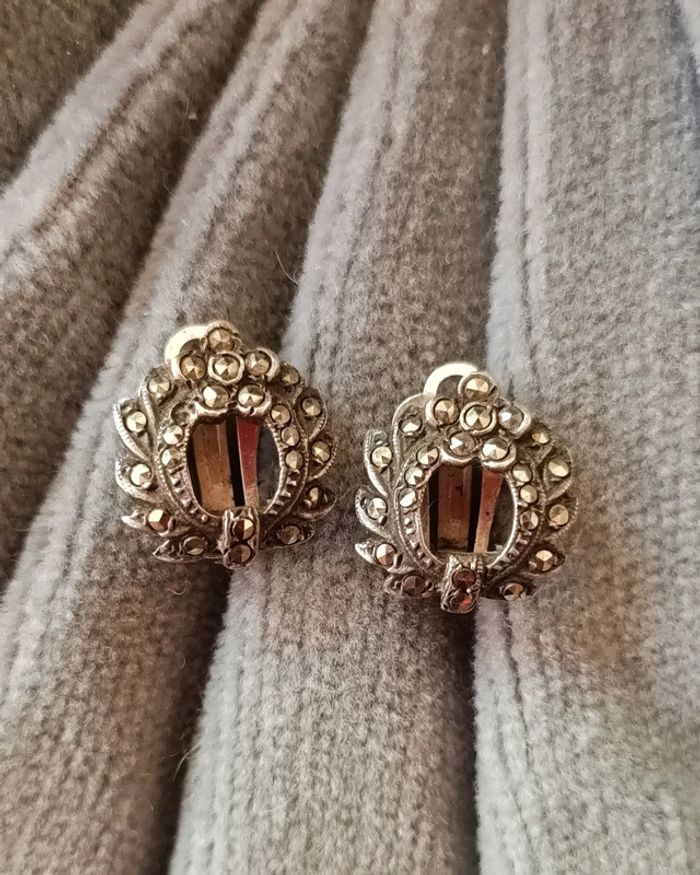 Clips argent marcassites art déco