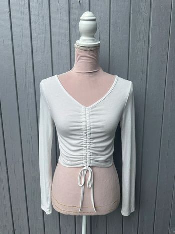 Haut blanc manches longues crop top décolleté shein 36/S