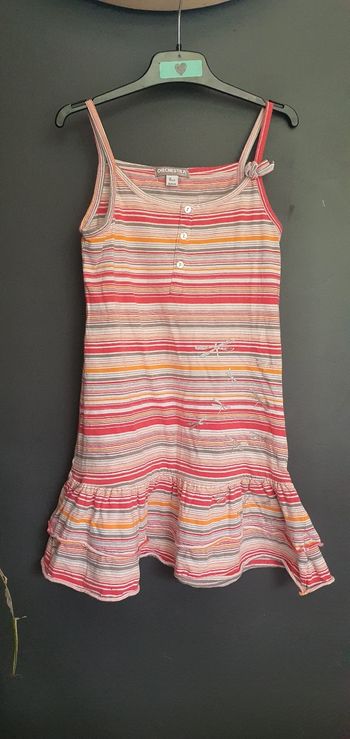 Robe rayures roses et libellules. 8ans