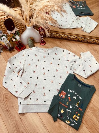 Taille 10 ans pull et teeshirt garçon TAO Kiabi gris vert * ski noel hiver * 🎄