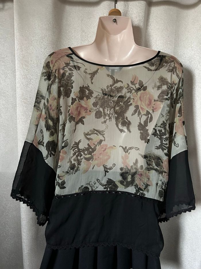Tunique Kimono voile fleuri 44 Papaya - photo numéro 6