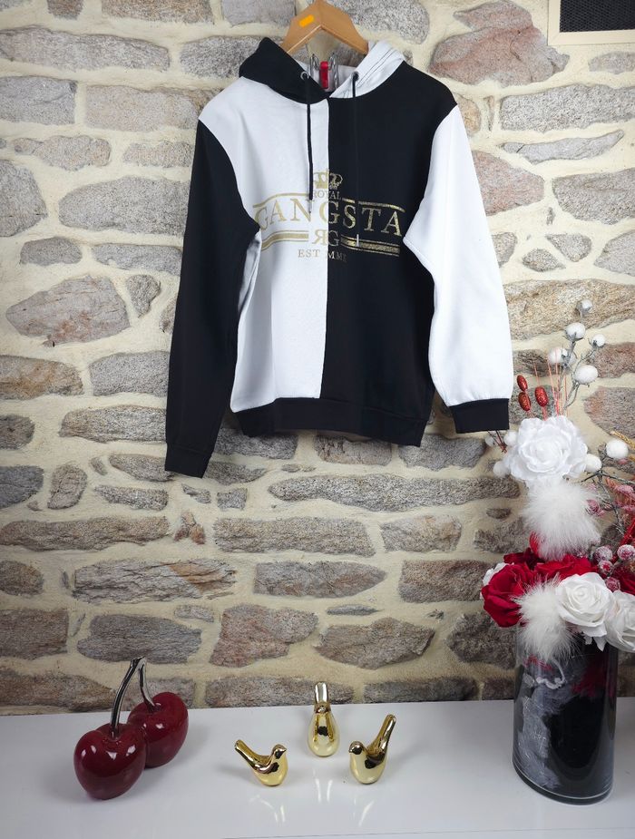 Sweat à capuche bicolore noir et blanc Homme/ Ado taille M marque Brave Soul 🎸 - photo numéro 3