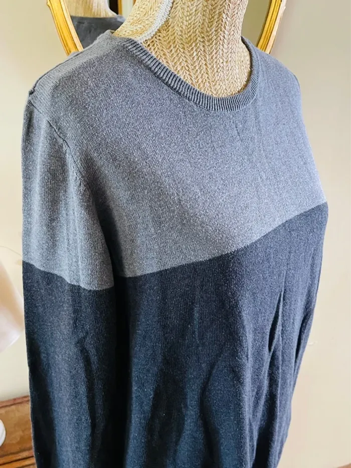 sublime Pull bicolore homme gris fonce et gris clair col rond manches longues livergy - photo numéro 7