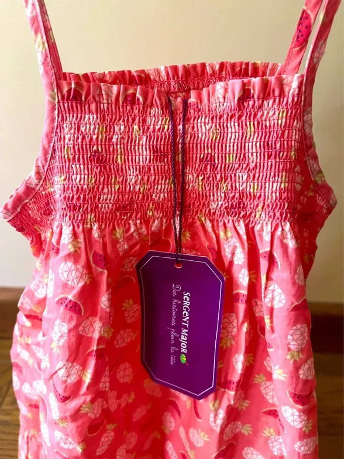 sublime ensemble Robe +bloomer bebe Sergent Major 12M rose imprime fruits smock neuf etiquette - photo numéro 14