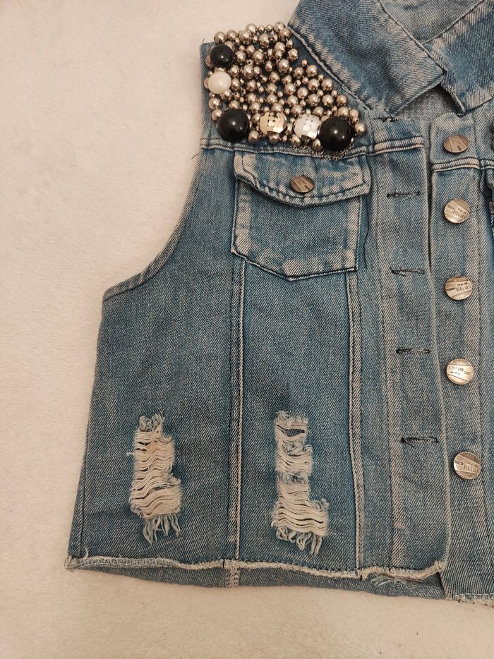 Veste en jean sans manche femme - photo numéro 3