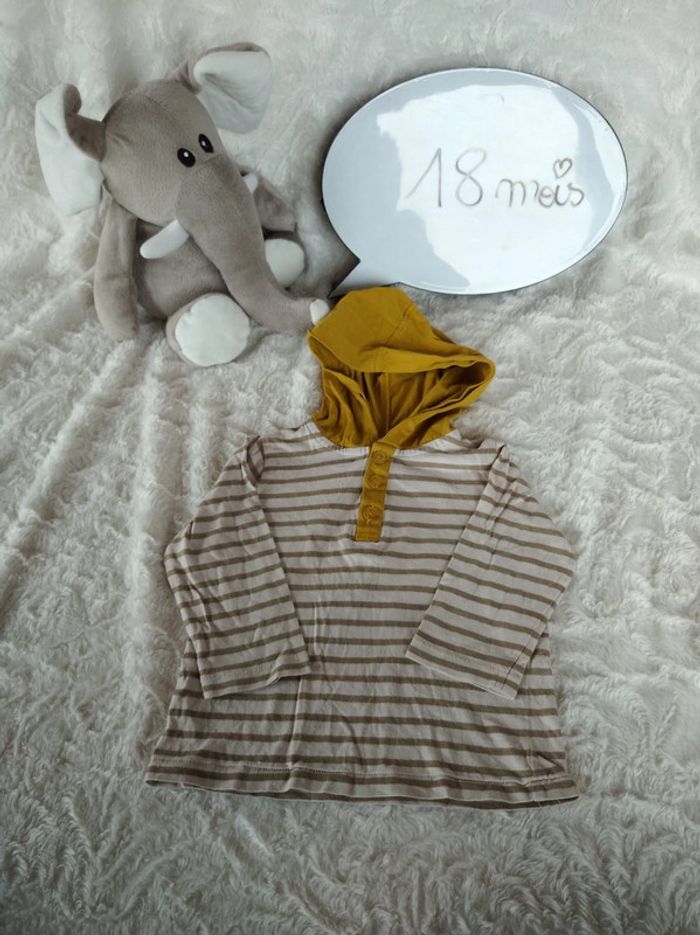 Tee shirt chemise manches longues polo avec capuche Garçon 18 mois Kid Kanaï 100% coton