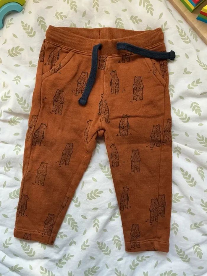 pantalon marron motifs ours 12 mois bout'chou lien de serrage - photo numéro 3