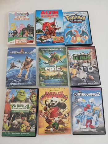 Lot de 9 DVD Animation / Famille - Très Bon État (Shrek, Pokémon, Kung Fu Panda...)