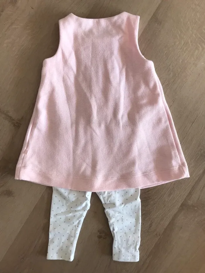 Ensemble 3pièces robe sans manches, legging et gilet 6mois - photo numéro 4