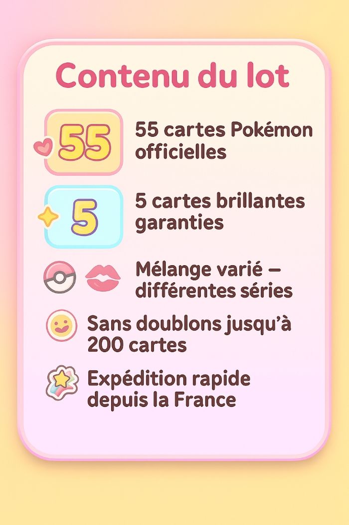 Lot de 55 Cartes Pokemon sans Double Dont 5 Brillantes + des autocollants - photo numéro 2