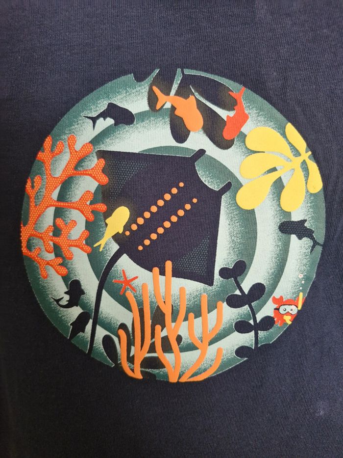T-shirt manches courtes bébé garçon 12 mois Obaïbi bleu marine raie manta coton - photo numéro 2