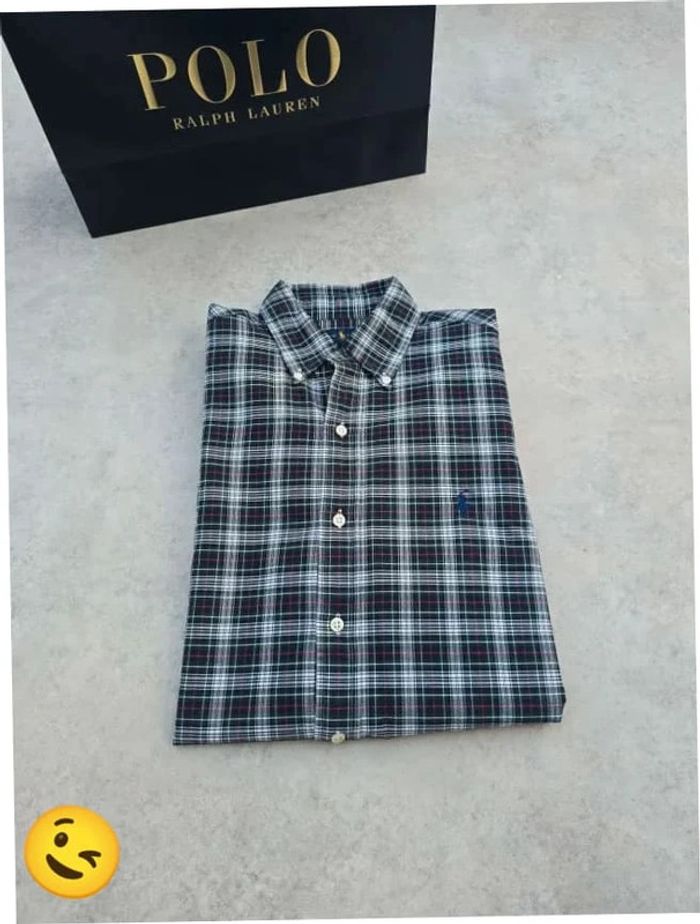 Chemise Ralph Lauren manche longue Taille M vert noir Homme Men CHE116