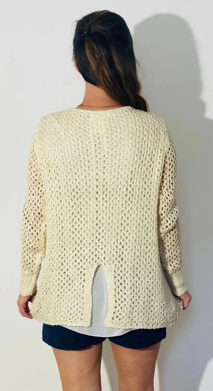 Pull blanc avec lisere dore M - photo numéro 5