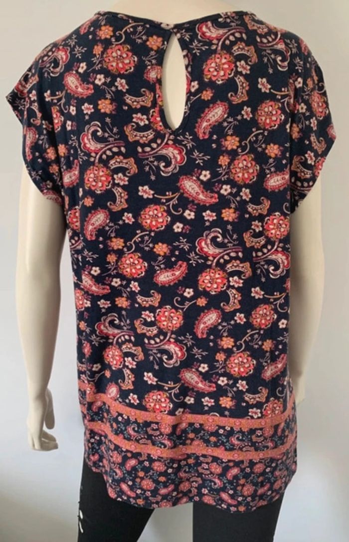 Top tunique vintage imprimée manches courtes Camaïeu taille L ou 40/42 - photo numéro 4