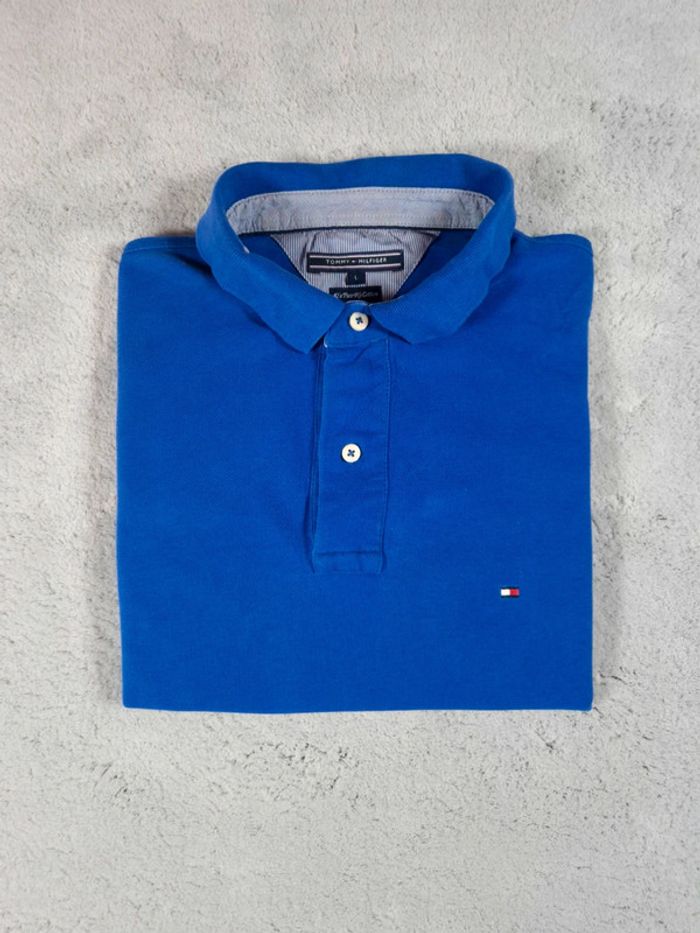 Polo Tommy Hilfiger manche courte - Bleu logo brodé - Taille L Hommes - 100% Coton
