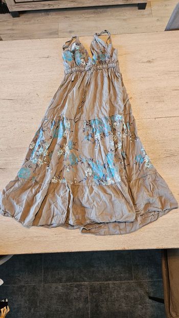 Robe d été courte à bretelles beige foncé et turquoise, taille unique (S à L)