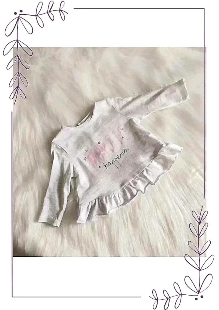 Tee shirt bébé fille 3 mois manches longues gris clair et rose.