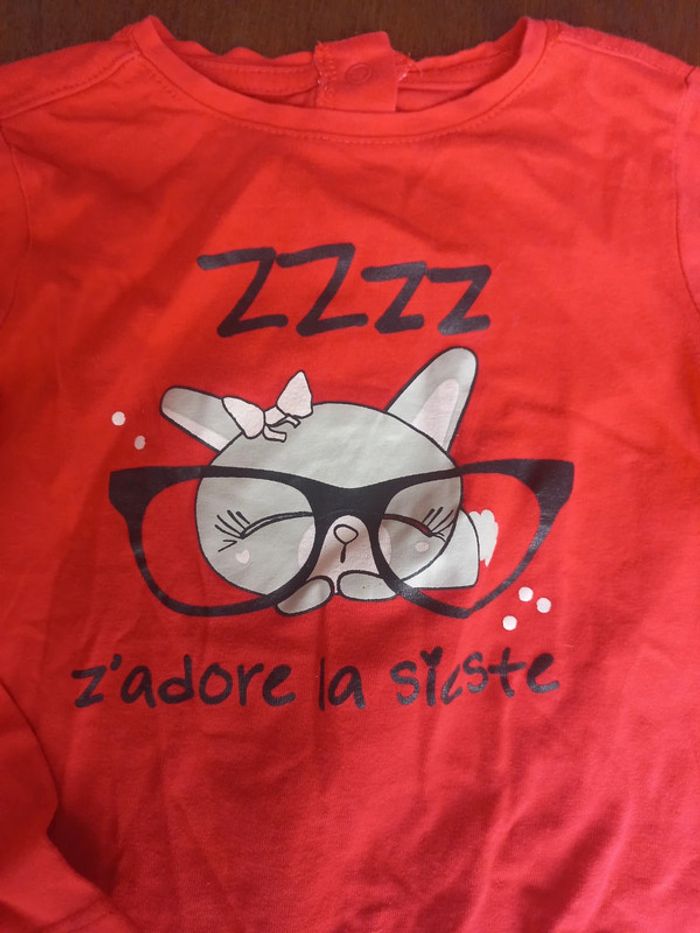 T-shirt "z'adore la sieste rouge kimbaloo 24mois - photo numéro 3