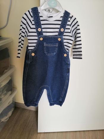 Ensemble salopette denim + tee-shirt imprimé 6 mois Plus Collection