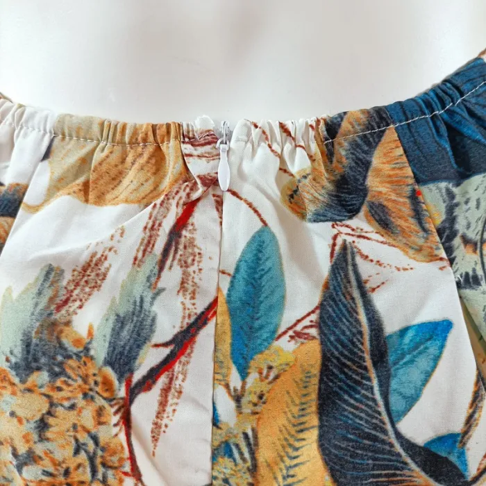 Combishort blanc dentelle et imprimé tropical, fines bretelles croisées, taille XL A1209 - photo numéro 6