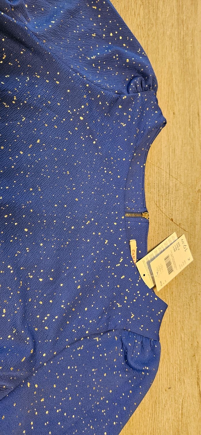 Blouse habillée bleue et dorée, Camaieu, L, neuve - photo numéro 4