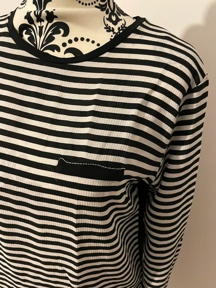 Blouse marinière Zara - Noir et blanc - Taille M - photo numéro 2