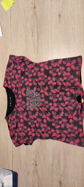 T shirt ado, manches courtes, noir et fushia, Gemo, taille 14 ans