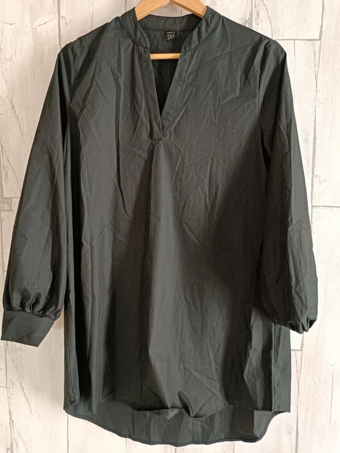 SHEIN Clasi Robe Élégante À Manches Lanternes Et Encolure Crantée Pour Femmes, Couleur Unie