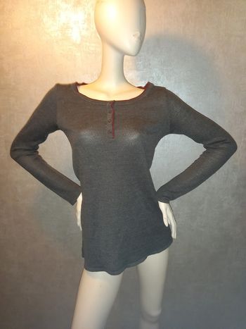 pull long gris et bordeaux camaïeu taille 38