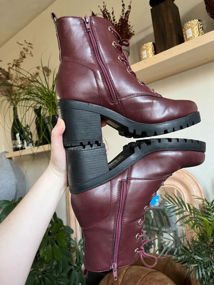 Bottines à talons avec lacets - bordeaux - photo numéro 12
