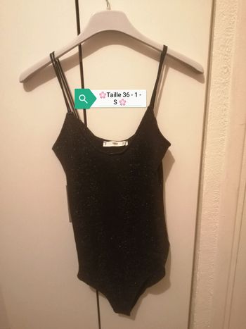 🌸Body noir fil argenté péplum Taille 36 "Mango" Neuf 🌸