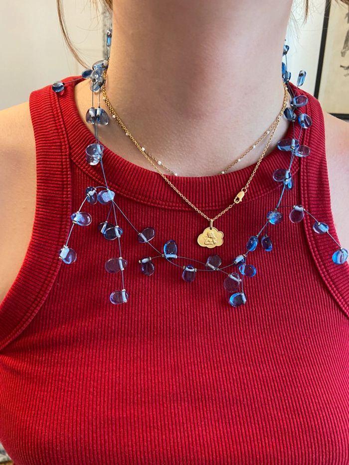 Collier façon rivière de perles, perles de verre bleues - photo numéro 12