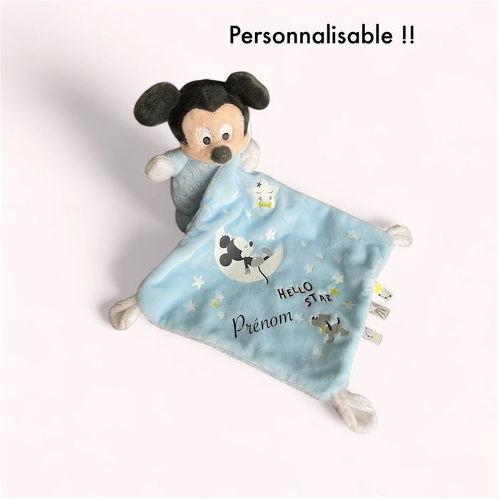 Peluche doudou mouchoir phosphorescent 17cm Disney baby Mickey souris bleu parfait état - photo numéro 7