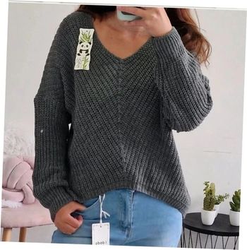 Pull en maille gris col v