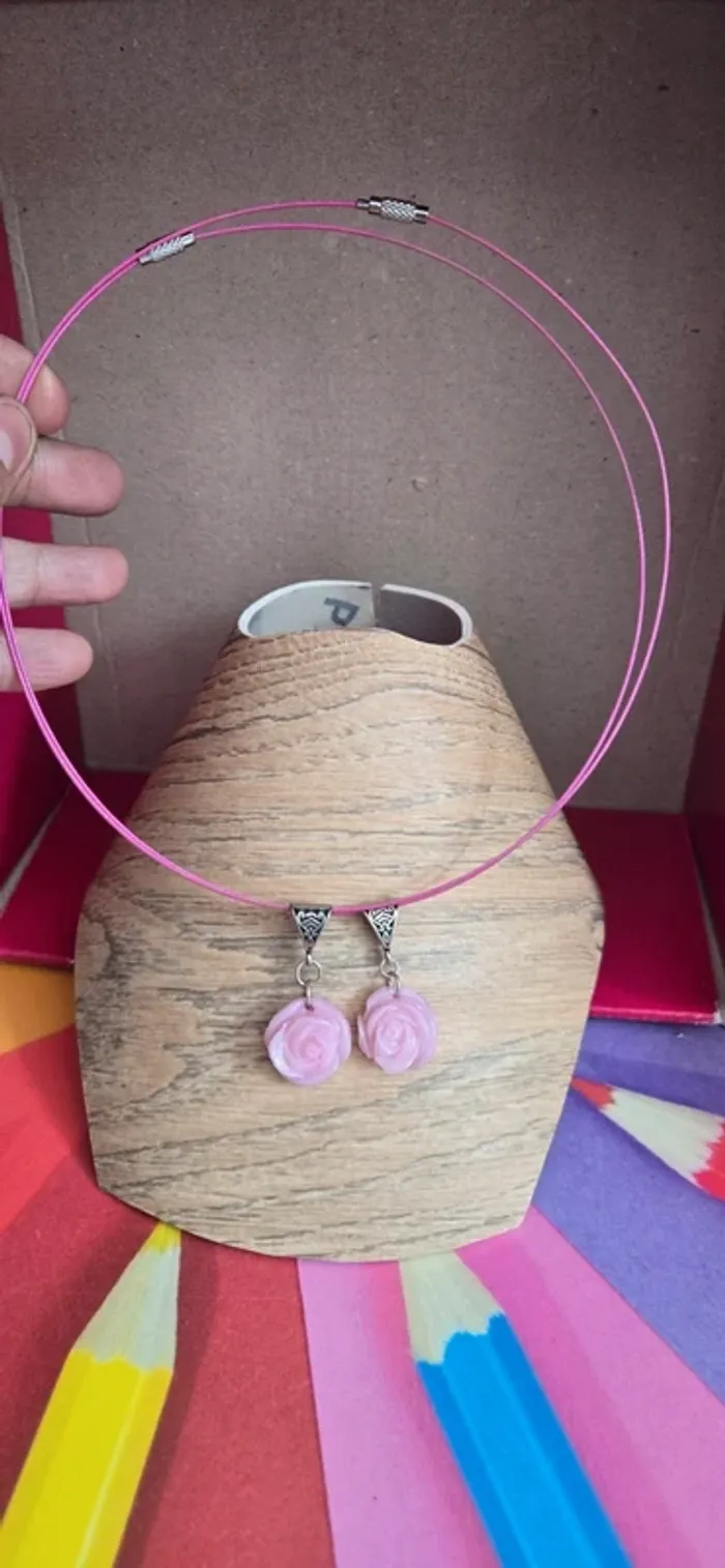 Collier petite rose rose Fimo neuf - photo numéro 6
